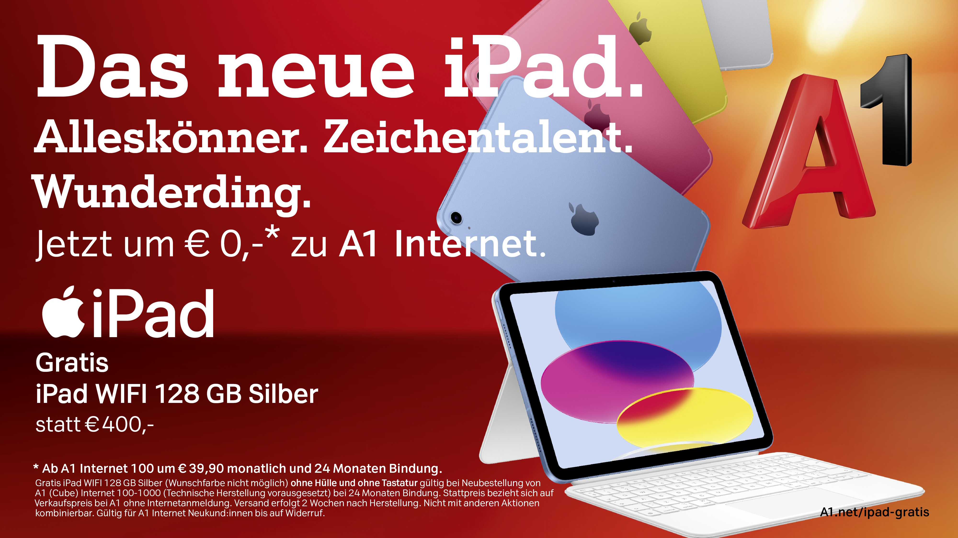 Das neue iPad. Alleskönner. Zeichentalent. Wunderding. Jetzt um €0,- zu A1 Internet.